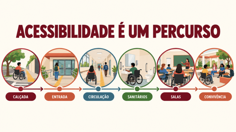 Seis etapas de uma rota acessível pela escola