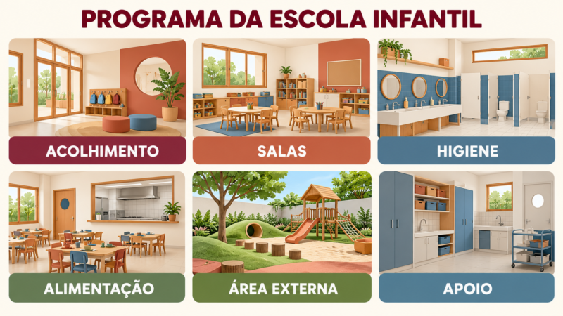 Seis núcleos do programa de necessidades da escola infantil